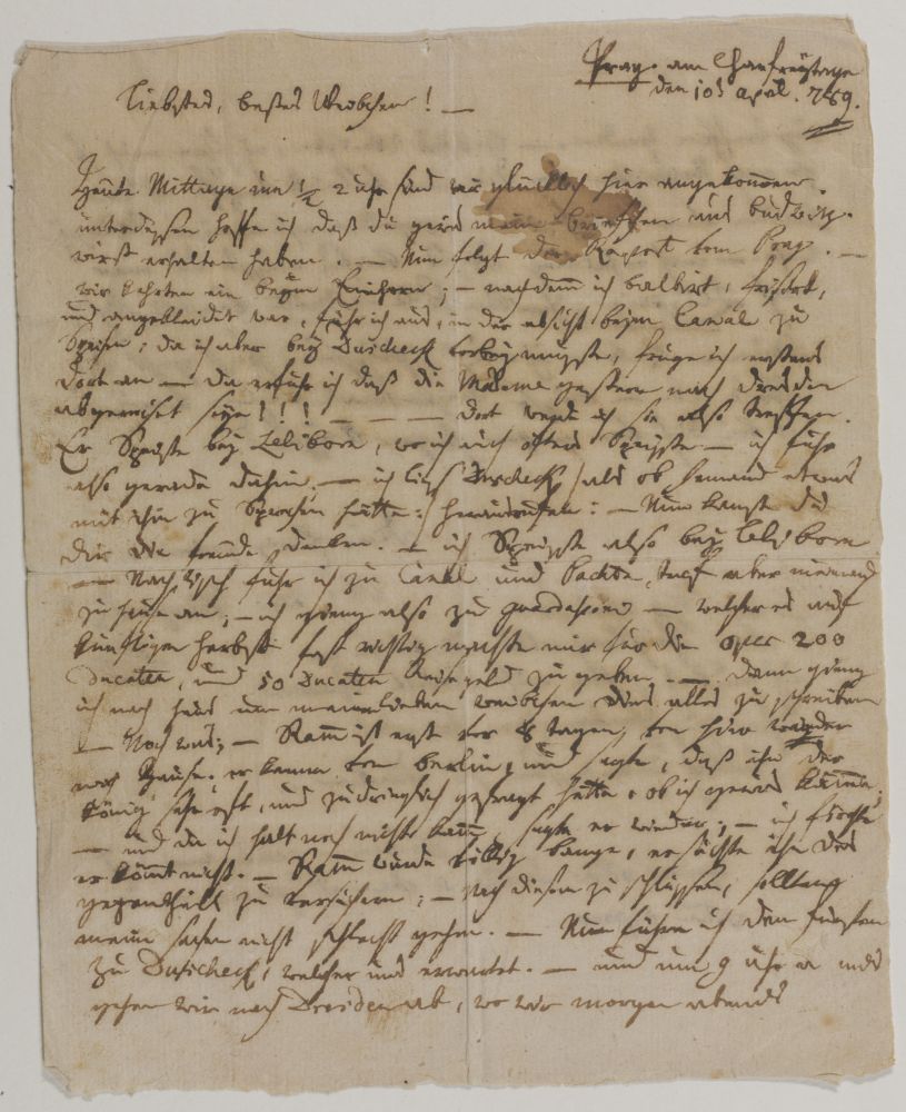 Lettera di Mozart a Costanze - 1789